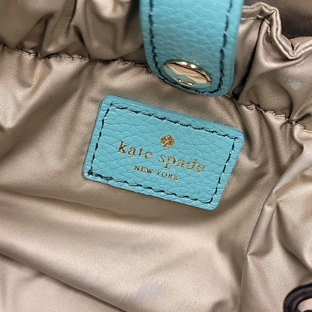 Kate Spade diaper Bag blue & white polka dot Aqua W Changing Pad & Coin Purse